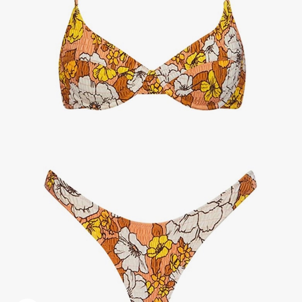 Orange Floral Underwire Bikini Set - Women Swim